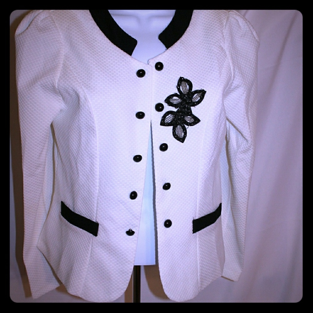 White blazer with black beading